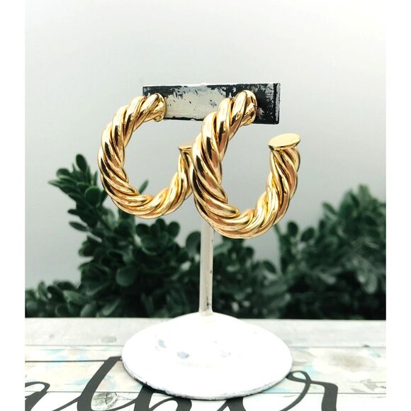 Gold-Tone Twisted Rope Hoop Earrings With Secure Post Back Design by Zara - Picture 4 of 5